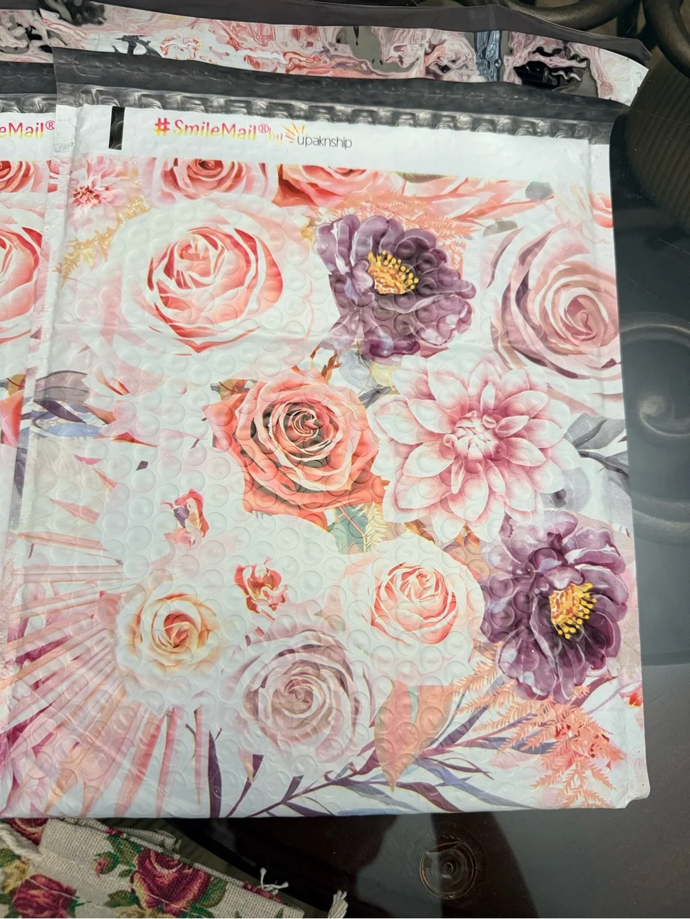 Floral Bubble Mailers 8x12 and Rose Drawstring Bags - set of 10